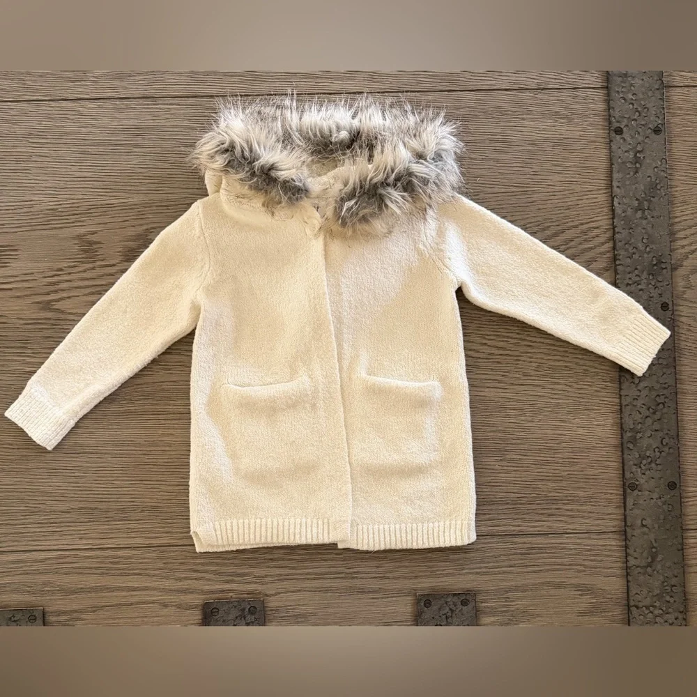 GAP Girls Cream Cardigan with Faux Fur Trim